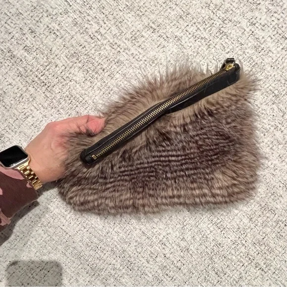 ANN TAYLOR leather and faux fur clutch bag pouch animal print stripes - Picture 5 of 16